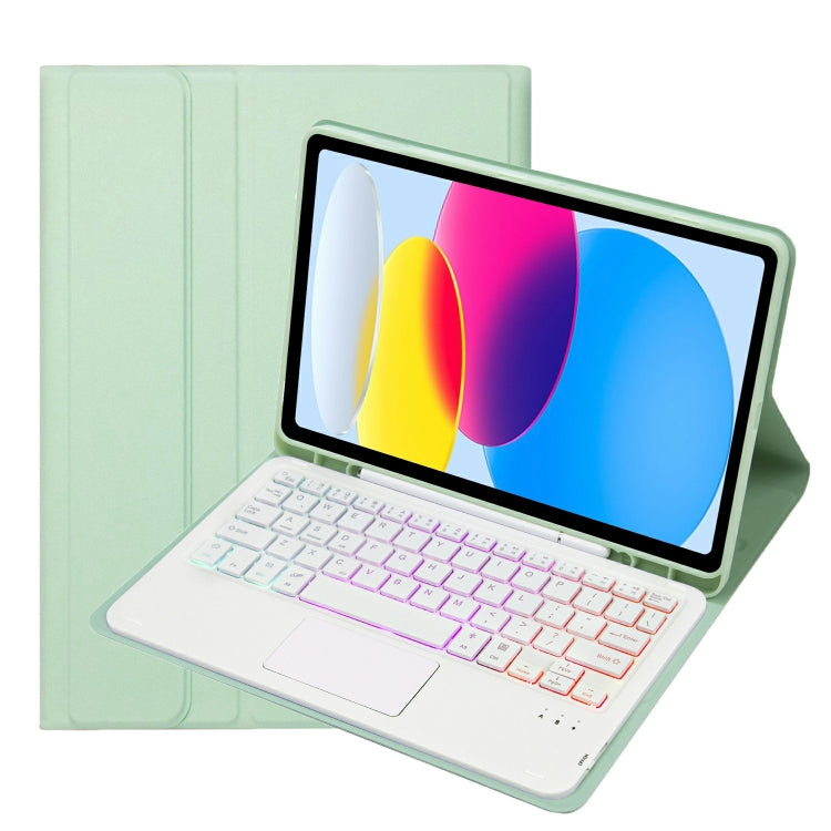 For iPad 10th Gen 10.9 2022 A10B-AS Lambskin Texture Backlight Bluetooth Touch Keyboard Leather Tablet Case with Pen Slot (Green) - Universal by PMC TechLife | Online Shopping South Africa | PMC TechLife