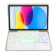 For iPad 10th Gen 10.9 2022 A10B-AS Lambskin Texture Backlight Bluetooth Touch Keyboard Leather Tablet Case with Pen Slot (Green)