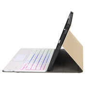 For iPad 10th Gen 10.9 2022 A10B-AS Lambskin Texture Backlight Bluetooth Touch Keyboard Leather Tablet Case with Pen Slot(Gold)