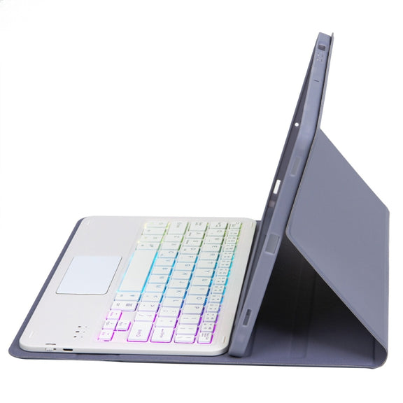 For iPad 10th Gen 10.9 2022 A10B-AS Lambskin Texture Backlight Bluetooth Touch Keyboard Leather Tablet Case with Pen Slot (Purple)