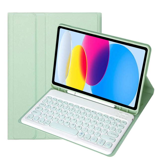 For iPad 10th Gen 10.9 2022 YA10B Lambskin Texture Bluetooth Keyboard Leather Tablet Case with Pen Slot (Green)