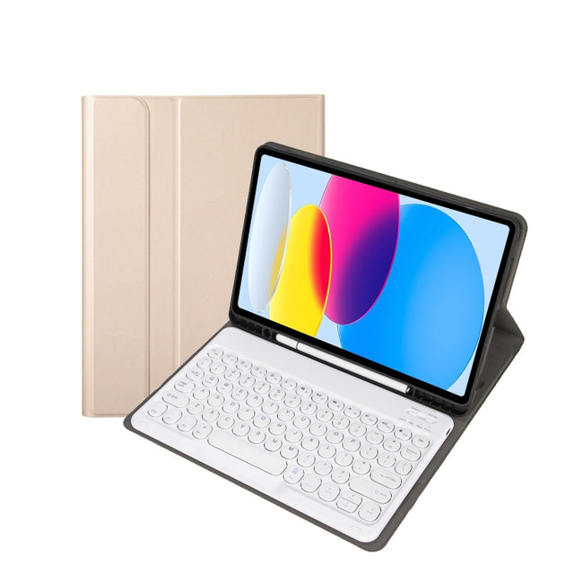 For iPad 11 2025 / 10th Gen 10.9 2022 YA10B Lambskin Texture Bluetooth Keyboard Leather Tablet Case with Pen Slot(Gold)
