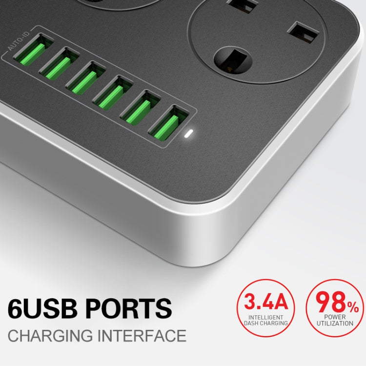 LDNIO SC3604 6 x USB Ports Multi-function Travel Home Office Socket, Cable Length: 2m, UK Plug