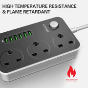 LDNIO SC3604 6 x USB Ports Multi-function Travel Home Office Socket, Cable Length: 2m, Big UK Plug