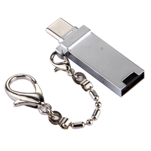 Mini Aluminum Alloy USB 2.0 Female to USB-C / Type-C Male Port Connector Adapter with Chain(Grey)