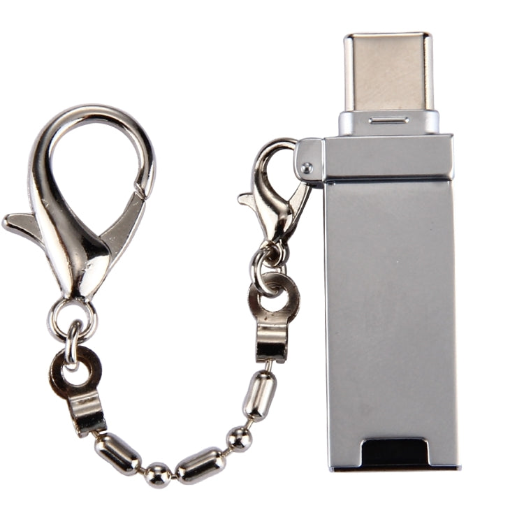 Mini Aluminum Alloy USB 2.0 Female to USB-C / Type-C Male Port Connector Adapter with Chain(Grey)