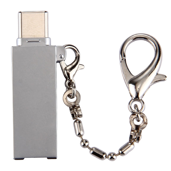 Mini Aluminum Alloy USB 2.0 Female to USB-C / Type-C Male Port Connector Adapter with Chain(Grey)