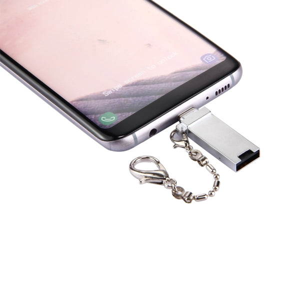 Mini Aluminum Alloy USB 2.0 Female to USB-C / Type-C Male Port Connector Adapter with Chain(Grey)