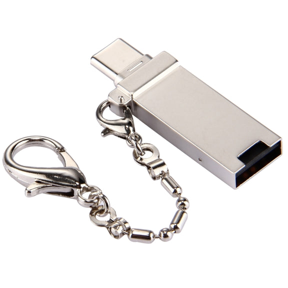 Mini Aluminum Alloy USB 2.0 Female to USB-C / Type-C Male Port Connector Adapter with Chain(Gold)