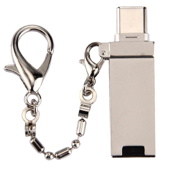 Mini Aluminum Alloy USB 2.0 Female to USB-C / Type-C Male Port Connector Adapter with Chain(Gold)