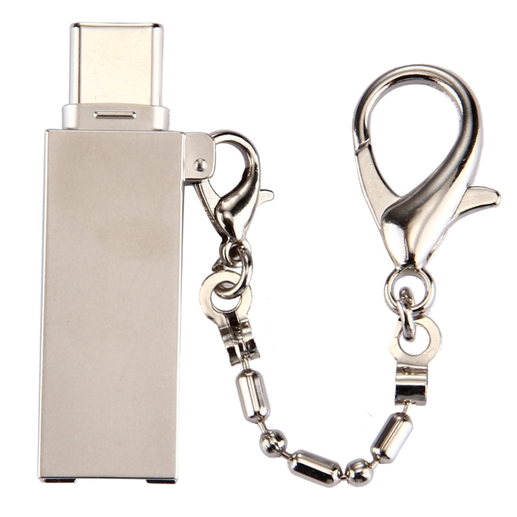 Mini Aluminum Alloy USB 2.0 Female to USB-C / Type-C Male Port Connector Adapter with Chain(Gold)