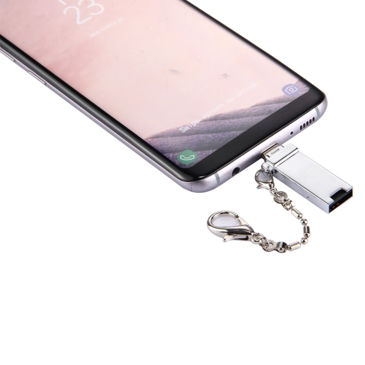 Mini Aluminum Alloy USB 2.0 Female to USB-C / Type-C Male Port Connector Adapter with Chain(Silver) - OTG Adapter by PMC TechLife | Online Shopping South Africa | PMC TechLife | Buy Now Pay Later Mobicred