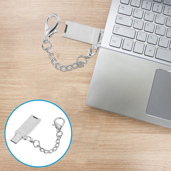 Mini Aluminum Alloy USB 2.0 Female to USB-C / Type-C Male Port Connector Adapter with Chain(Grey)