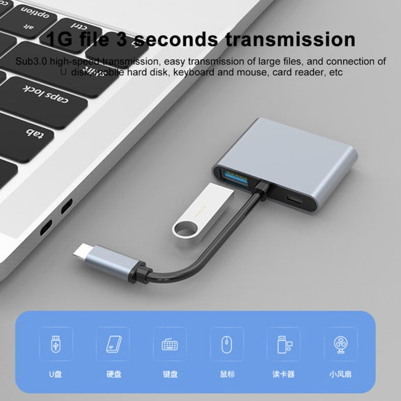 4 in 1 Multifunction USB-C / Type-C to PD USB-C / Type-C +USB 3.0+Dual HDMI HUB Docking Station (Grey)