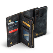 CaseMe-008 Detachable Multifunctional Retro Frosted Horizontal Flip Leather Case for Galaxy A20 / M10S, with Card Slot & Holder & Zipper Wallet & Photo Frame(Black)