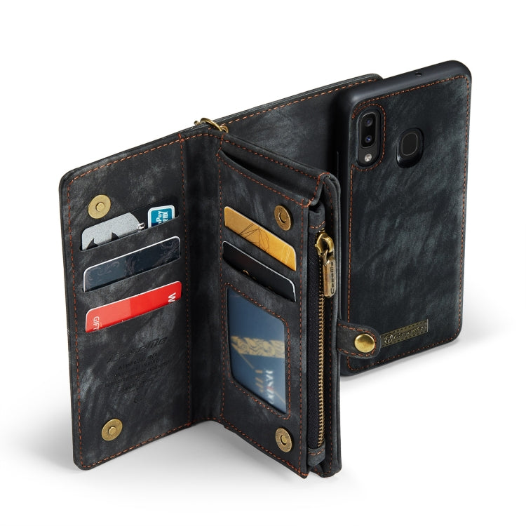CaseMe-008 Detachable Multifunctional Retro Frosted Horizontal Flip Leather Case for Galaxy A20 / M10S, with Card Slot & Holder & Zipper Wallet & Photo Frame(Black)