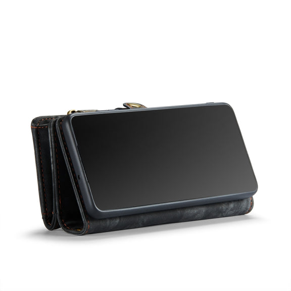CaseMe-008 Detachable Multifunctional Retro Frosted Horizontal Flip Leather Case for Galaxy A20 / M10S, with Card Slot & Holder & Zipper Wallet & Photo Frame(Black)