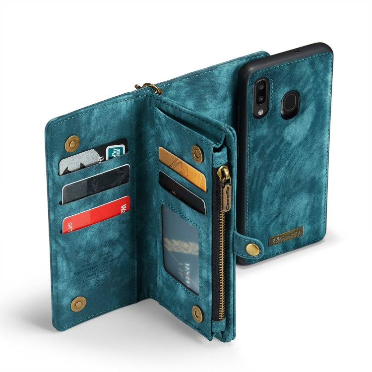 CaseMe-008 Detachable Multifunctional Retro Frosted Horizontal Flip Leather Case for Galaxy A20 / M10S, with Card Slot & Holder & Zipper Wallet & Photo Frame(Blue)