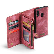 CaseMe-008 Detachable Multifunctional Retro Frosted Horizontal Flip Leather Case for Galaxy A20 / M10S, with Card Slot & Holder & Zipper Wallet & Photo Frame(Red)