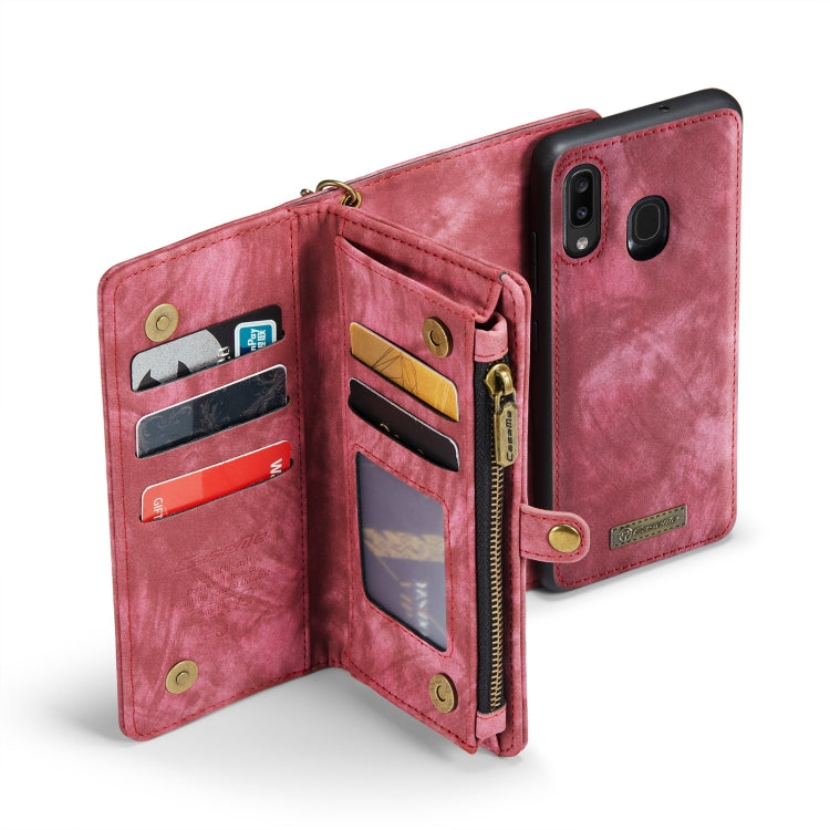 CaseMe-008 Detachable Multifunctional Retro Frosted Horizontal Flip Leather Case for Galaxy A20 / M10S, with Card Slot & Holder & Zipper Wallet & Photo Frame(Red)