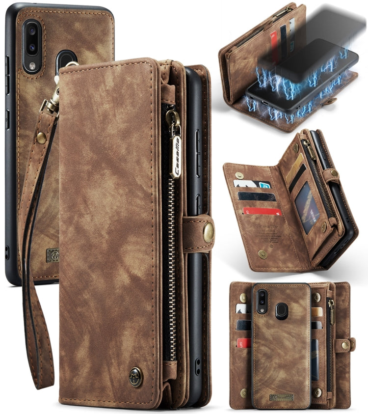 CaseMe-008 Detachable Multifunctional Retro Frosted Horizontal Flip Leather Case for Galaxy A20 / M10S, with Card Slot & Holder & Zipper Wallet & Photo Frame(Brown) - free shipping - PMC Jewellery - Order now!