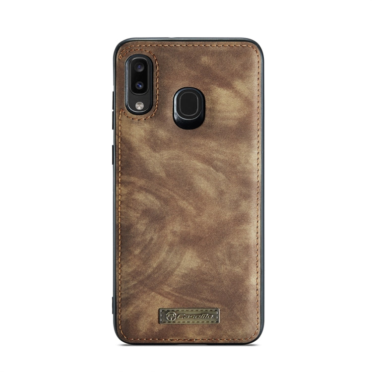 CaseMe-008 Detachable Multifunctional Retro Frosted Horizontal Flip Leather Case for Galaxy A20 / M10S, with Card Slot & Holder & Zipper Wallet & Photo Frame(Brown)