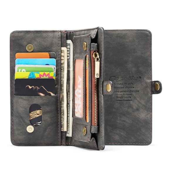 CaseMe-008 Detachable Multifunctional Retro Frosted Horizontal Flip Leather Case for Galaxy A50, with Card Slot & Holder & Zipper Wallet & Photo Frame(Black)