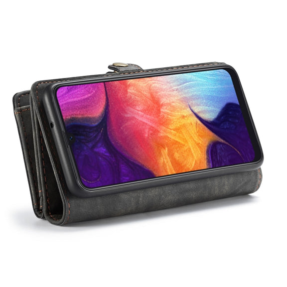 CaseMe-008 Detachable Multifunctional Retro Frosted Horizontal Flip Leather Case for Galaxy A50, with Card Slot & Holder & Zipper Wallet & Photo Frame(Black)