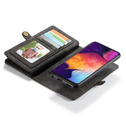 CaseMe-008 Detachable Multifunctional Retro Frosted Horizontal Flip Leather Case for Galaxy A50, with Card Slot & Holder & Zipper Wallet & Photo Frame(Black)