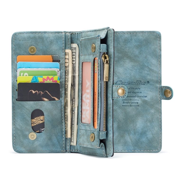 CaseMe-008 Detachable Multifunctional Retro Frosted Horizontal Flip Leather Case for Galaxy A50, with Card Slot & Holder & Zipper Wallet & Photo Frame(Blue)