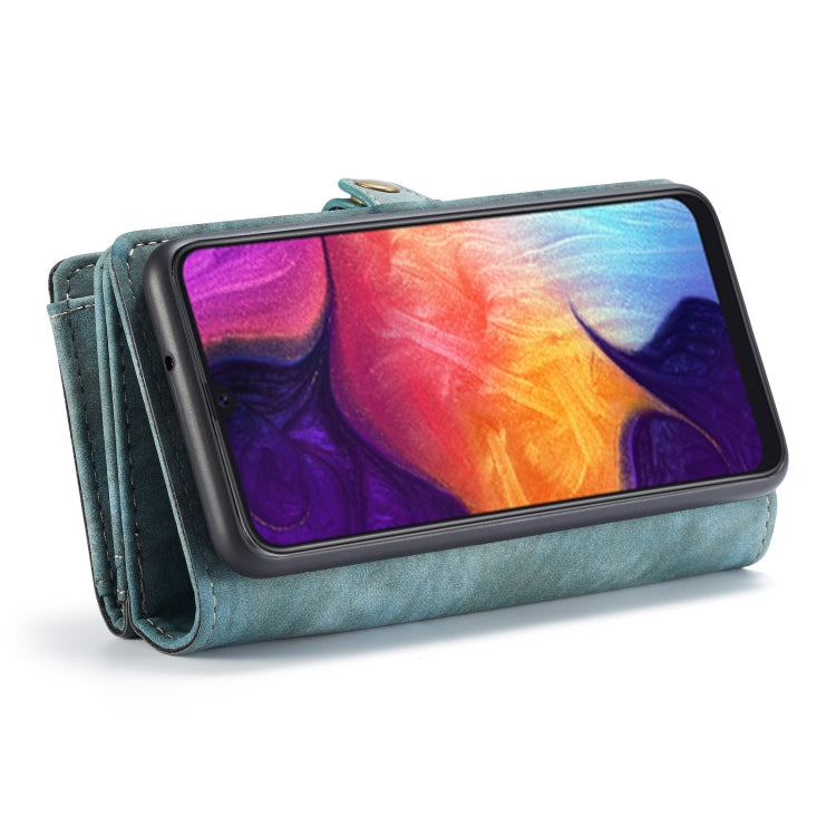CaseMe-008 Detachable Multifunctional Retro Frosted Horizontal Flip Leather Case for Galaxy A50, with Card Slot & Holder & Zipper Wallet & Photo Frame(Blue)