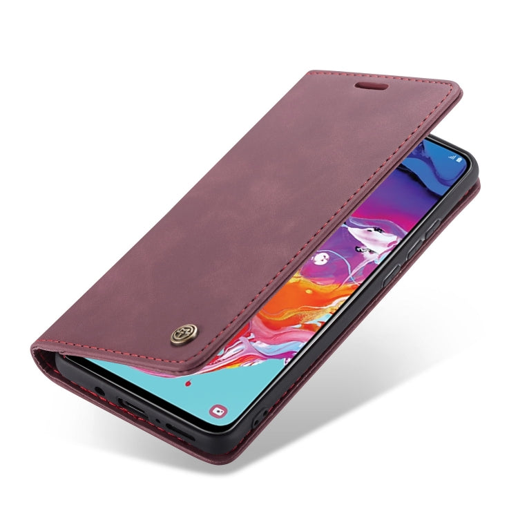 CaseMe-013 Multifunctional Retro Frosted Horizontal Flip Leather Case for Galaxy A70, with Card Slot & Holder & Zipper Wallet & Photo Frame(Wine Red)