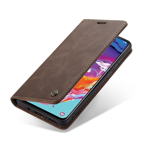 CaseMe-013 Multifunctional Retro Frosted Horizontal Flip Leather Case for Galaxy A70, with Card Slot & Holder & Zipper Wallet & Photo Frame(Coffee)