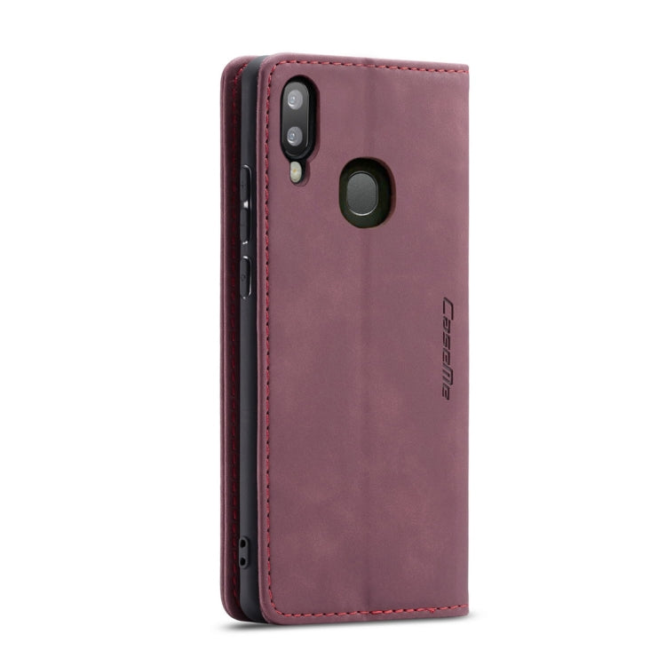 CaseMe-013 Multifunctional Retro Frosted Horizontal Flip Leather Case for Galaxy A20 / A30, with Card Slot & Holder & Wallet (Wine Red)