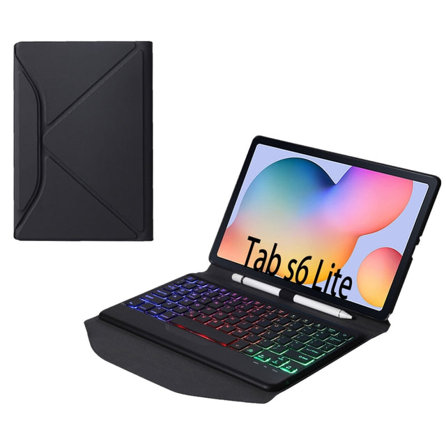 B610S Diamond Texture Triangle Back Holder Splittable Bluetooth Keyboard Leather Tablet Case with Backlight for Samsung Galaxy Tab S6 Lite (Black Black)