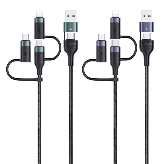 USAMS US-SJ547 U62 USB + Type-C / USB-C toType-C / USB-C + 8 Pin + Micro Aluminum Alloy PD Fast Charging Data Cable, Length: 1.2m(Green)