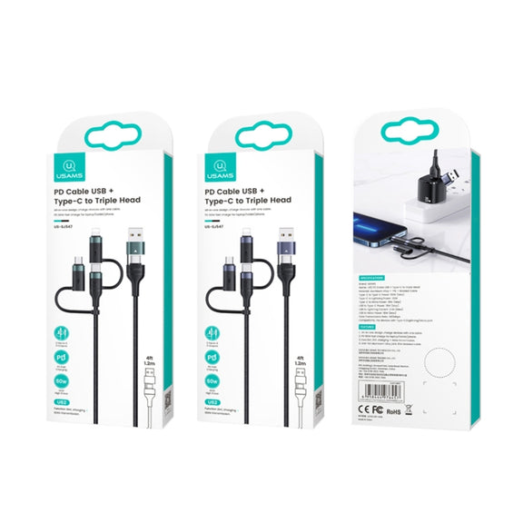 USAMS US-SJ547 U62 USB + Type-C / USB-C toType-C / USB-C + 8 Pin + Micro Aluminum Alloy PD Fast Charging Data Cable, Length: 1.2m(Green)