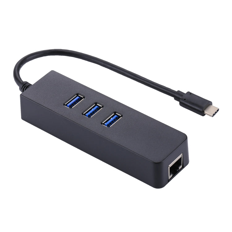 USB-C / Type-C to 3 USB 3.0 Ports HUB + RJ45 High Speed Gigabit Ethernet Adapter Multi-function LAN Adapter - Lan Cable and Tools by PMC Jewellery | Online Shopping South Africa | PMC Jewellery | Buy Now Pay Later Mobicred