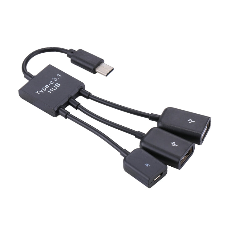 Portable USB-C / Type-C Male to Dual USB Ports Female + Micro USB Female Mini Cable Hub Splitter Adapter - USB HUB by PMC TechLife | Online Shopping South Africa | PMC TechLife | Buy Now Pay Later Mobicred