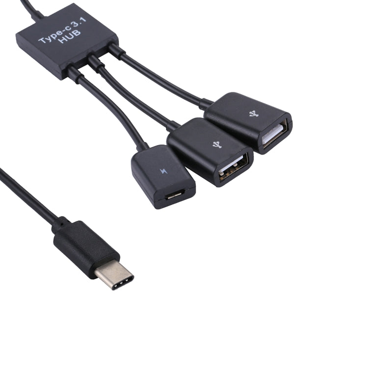Portable USB-C / Type-C Male to Dual USB Ports Female + Micro USB Female Mini Cable Hub Splitter Adapter - USB HUB by PMC TechLife | Online Shopping South Africa | PMC TechLife | Buy Now Pay Later Mobicred