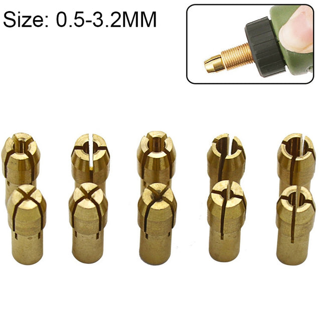10 in 1 Three-claw Copper Clamp Nut for Electric Mill Fittings���Bore diameter: 0.5-3.2mm