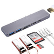 Multi-function Aluminium Alloy Dual USB-C / Type-C HUB Adapter with HDMI Female & 2 x USB 3.0 Ports & 2 x USB-C / Type-C Ports & SD Card Slot & TF Card Slot - USB HUB by PMC TechLife | Online Shopping South Africa | PMC TechLife | Buy Now Pay Later Mobicred