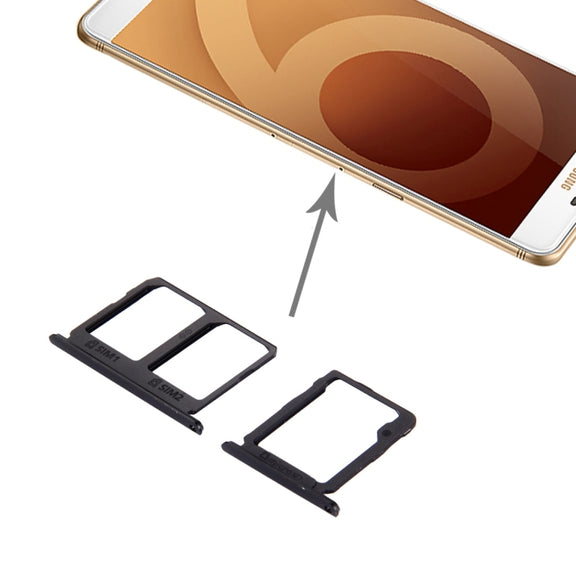 For Galaxy C9 Pro / C9000 SIM Card Tray + Micro SD Card Tray (Black)