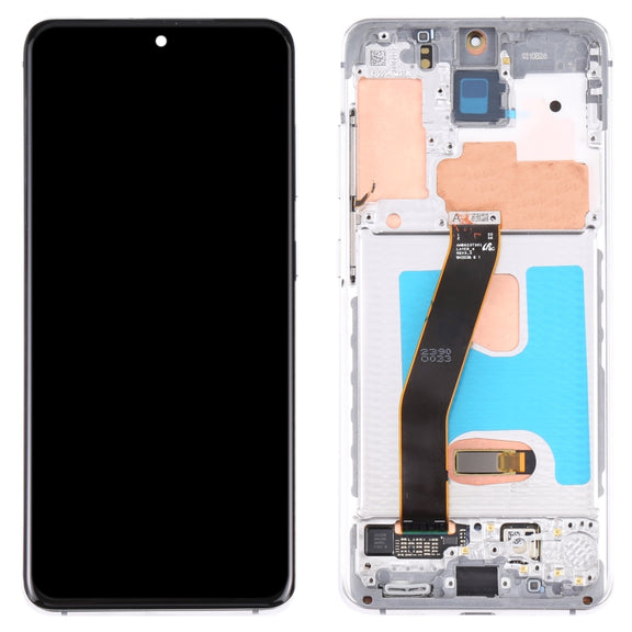 Original Dynamic AMOLED Material LCD Screen and Digitizer Full Assembly with Frame for Samsung Galaxy S20 4G SM-G980(Silver)