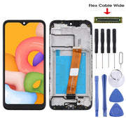 For Samsung Galaxy A01 SM-A015M OEM LCD Screen (Flex Cable Wide) Digitizer Full Assembly with Frame (Black)