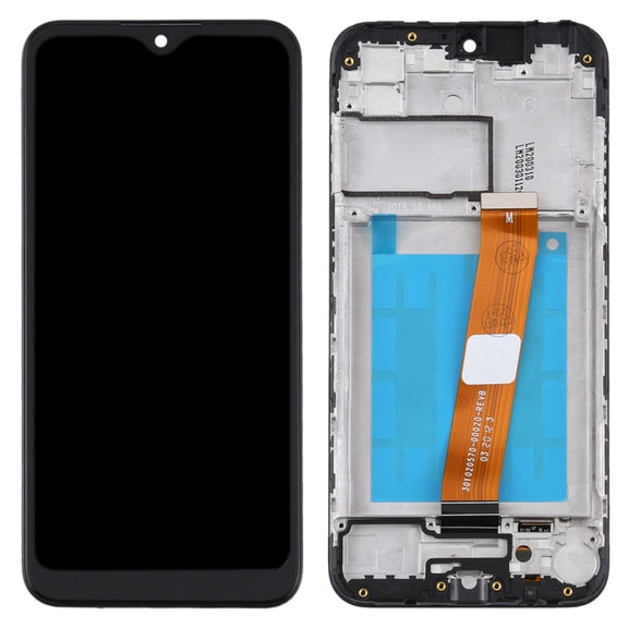 For Samsung Galaxy A01 SM-A015M OEM LCD Screen (Flex Cable Wide) Digitizer Full Assembly with Frame (Black)