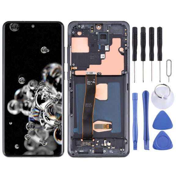 Original Super AMOLED LCD Screen for Samsung Galaxy S20 Ultra 4G/S20 Ultra 5G Digitizer Full Assembly with Frame (Black)