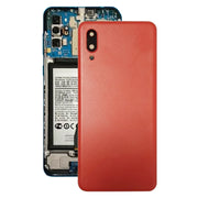 For Samsung Galaxy A02 Battery Back Cover with Camera Lens Cover (Red)