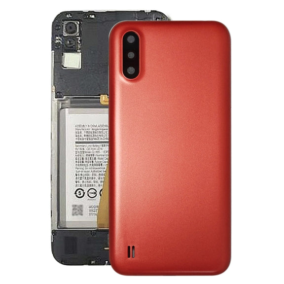 For Samsung Galaxy A01 SM-015F Battery Back Cover With Camera Lens (Red)