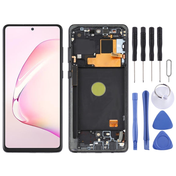Original Super AMOLED LCD Screen for Samsung Galaxy Note10 Lite Digitizer Full Assembly With Frame (Black)